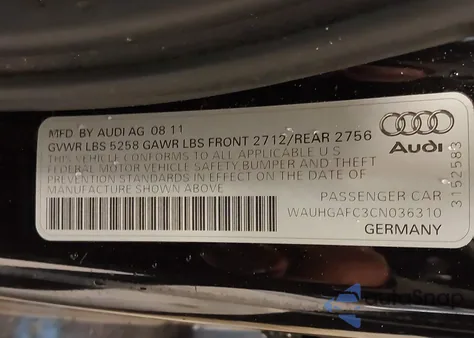 2012 Audi A6 3.0 Premium из США, поврежденный, VIN WAUHGAFC3CN036310